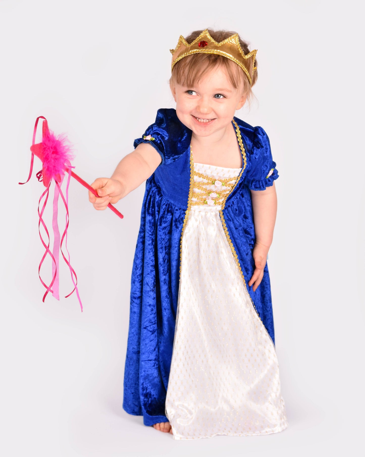 Robe de princesse en velours bleu taille 122-128 cm pour enfants de 6 à 8 ans