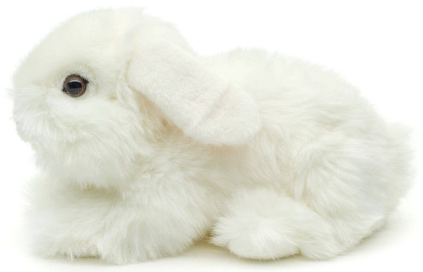 Lapin tête de lion, couché (blanc) - peluche Uni Toys