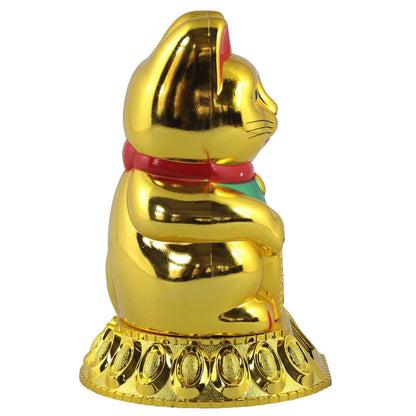 Chat chanceux solaire doré 18cm