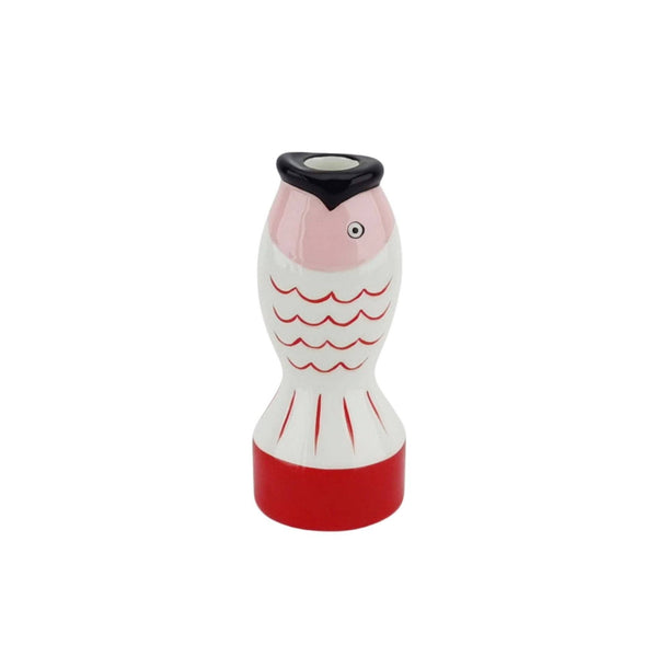 Bougeoir - Poisson - Rouge/Blanc/Rose - 7x7x16,5cm