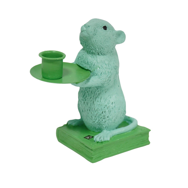 Portavelas - Ratón - Poliresina - Menta/Verde - 8x10x17cm