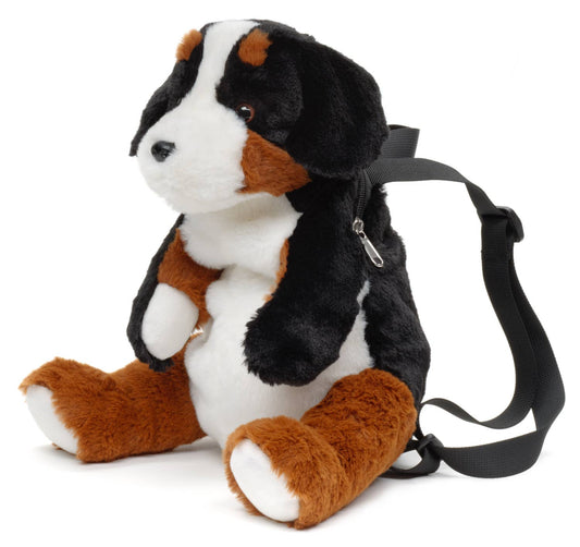 Mochila de peluche com um cão da raça Bernese Mountain Dog