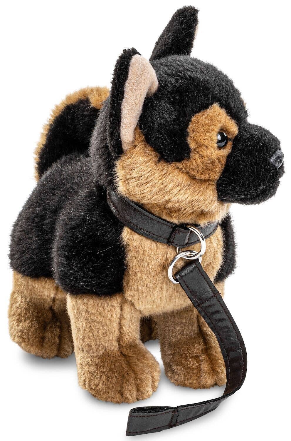 Peluche chiot berger allemand, debout (avec laisse) - 26 cm (hauteur)