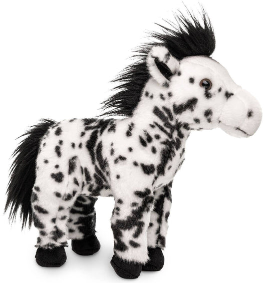 Caballo de peluche de lunares negros de pie