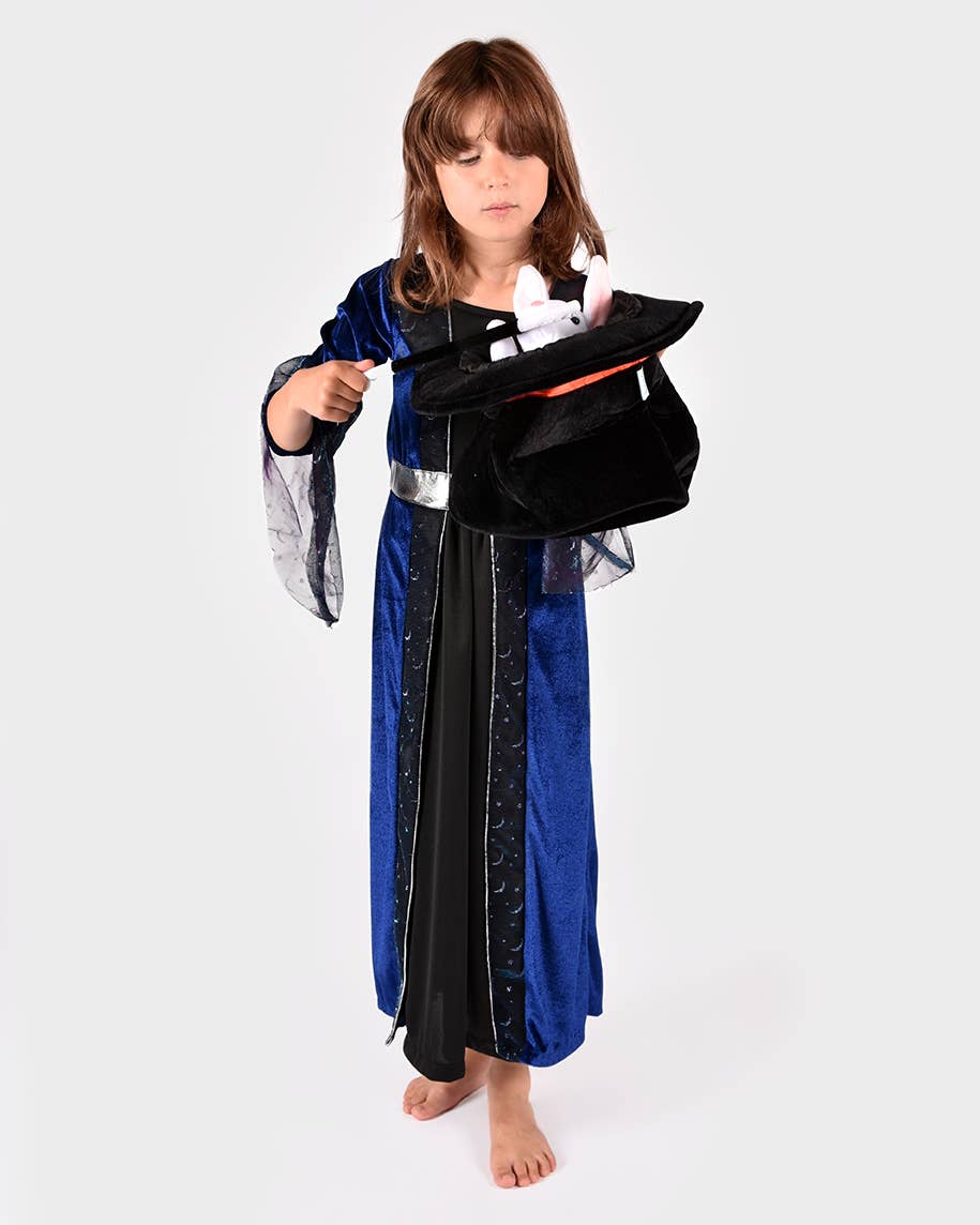 Chapeau de magicien avec lapin et baguette, taille ajustable