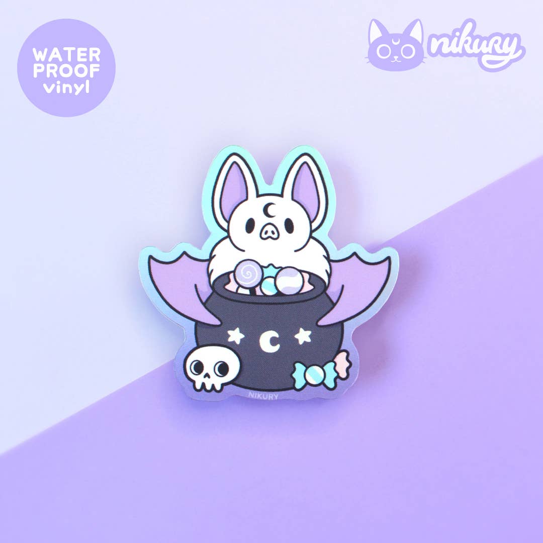 Pegatina holográfica de murciélago brujo