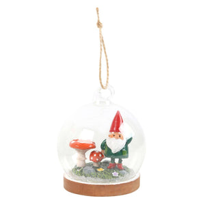 Decoración colgante de cúpula de cristal con gnomo y setas