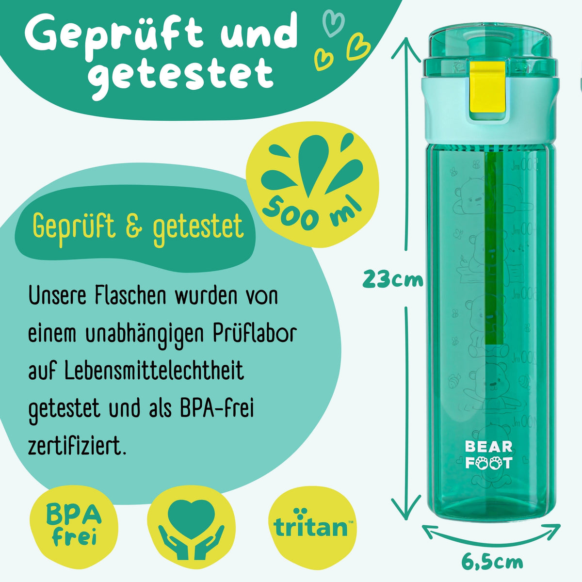 Trinkflasche Kinder, 500ml, leicht - Logo-mint