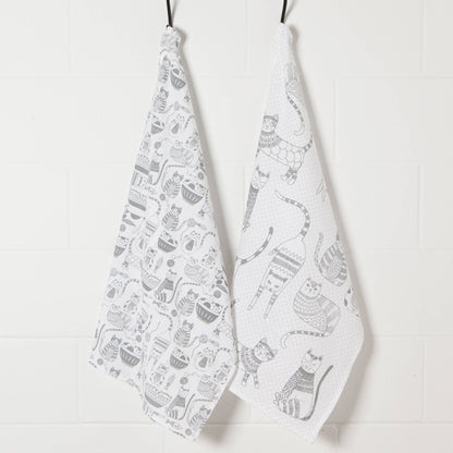 Lot de 2 torchons à vaisselle Cat Print London Gray