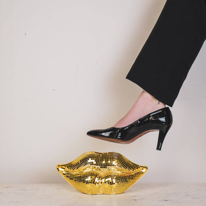 Ornament - Disco - Lips - Glass - Gold - 29x10x13.5cm