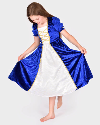 Robe de princesse en velours bleu taille 122-128 cm pour enfants de 6 à 8 ans
