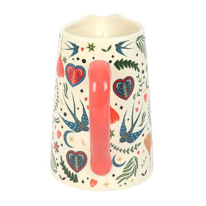 Cream Folk Pattern Ceramic Flower Pitcher