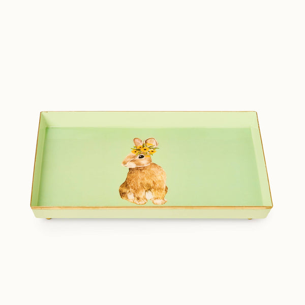 Decoratief dienblad met groene konijn