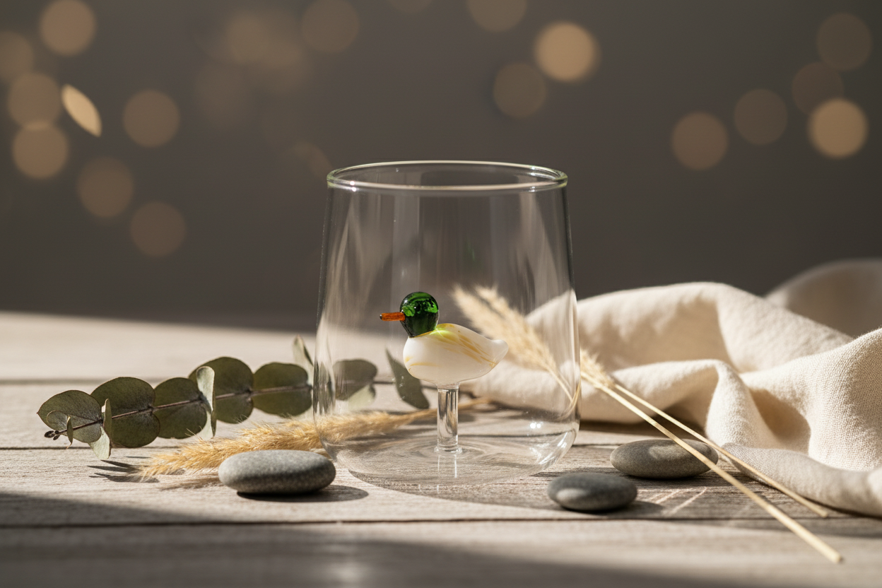 Glas met 3D-afbeelding van een wilde eend