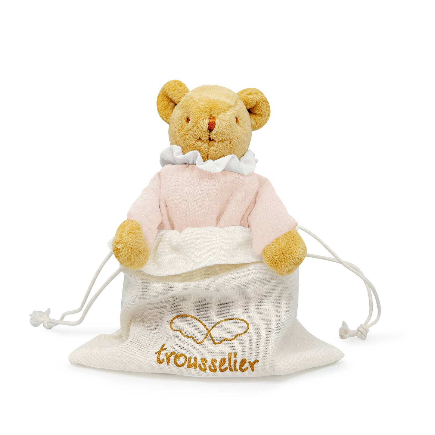 Ours Nid d'Ange Doudou Hochet - Coton Bio Rose Poudré