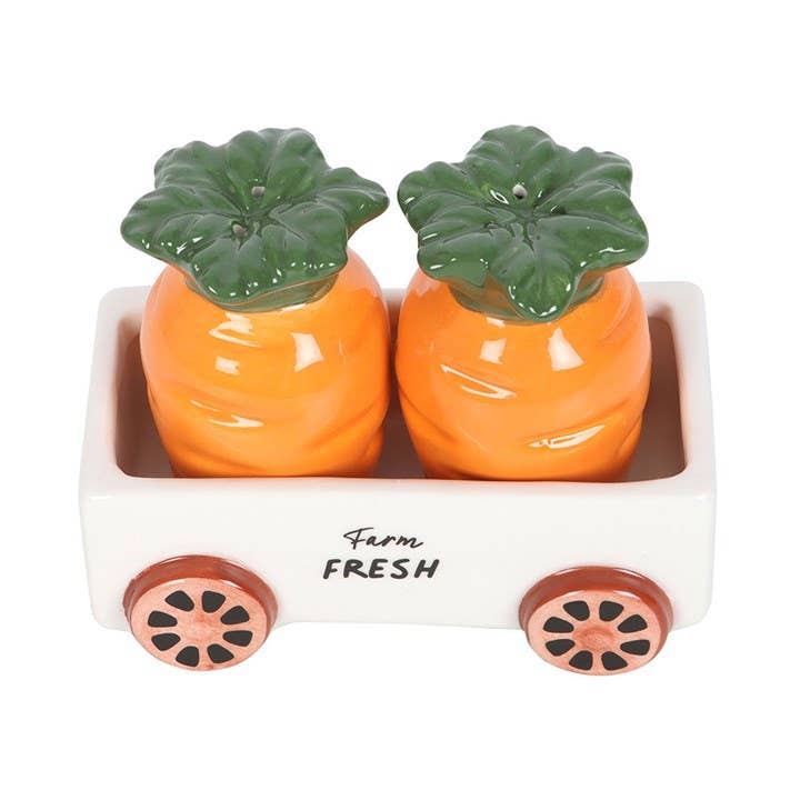 Salière et poivrière Carottes dans un chariot