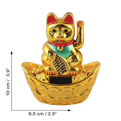 Chat chanceux solaire doré 10cm