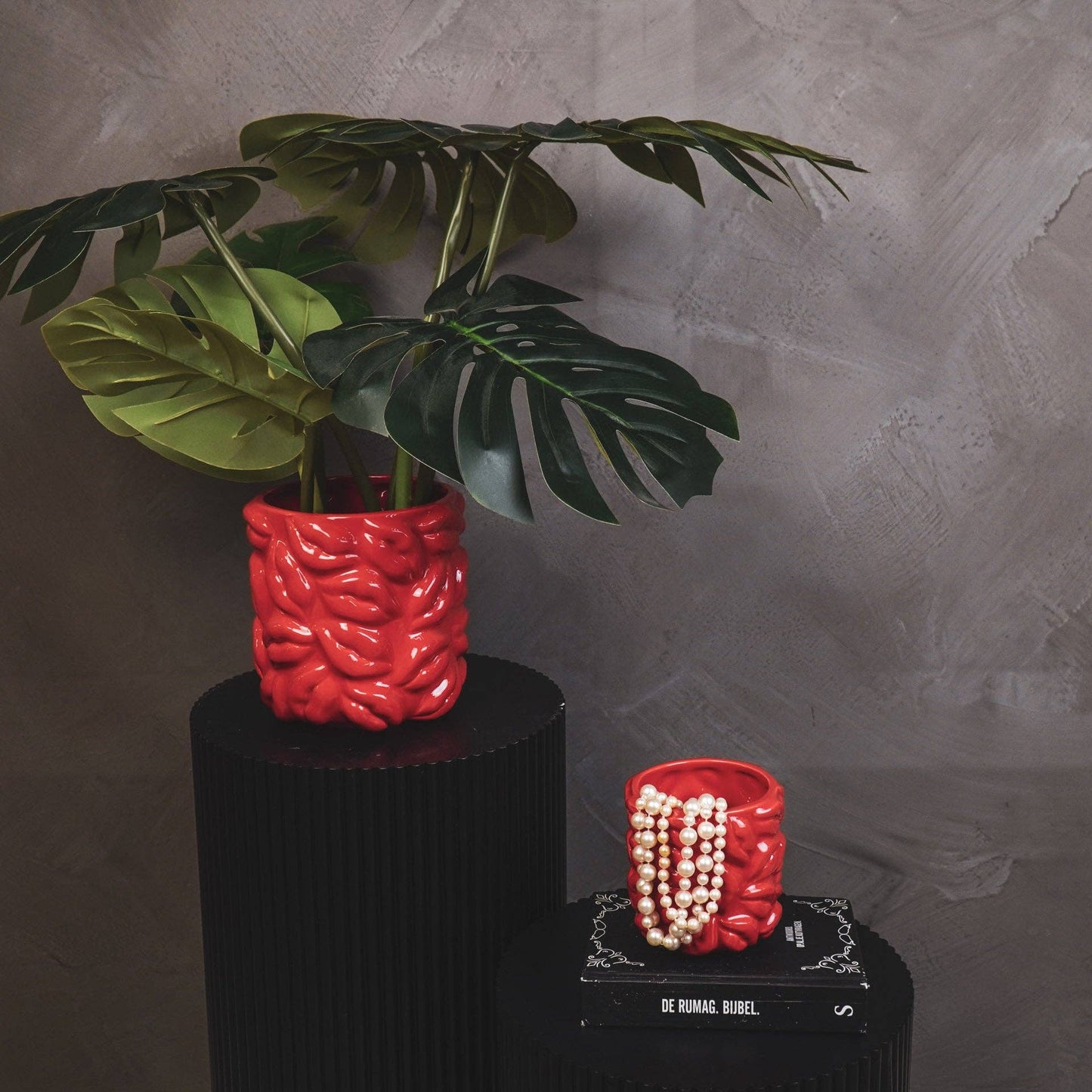 Pot - Bisous - Céramique - Rouge - 11x11x11,5cm