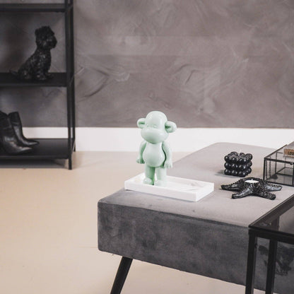 Ornament - Monkey Figurine 'The Legend' - Polyresin - Mint Green - 11x7x19cm
