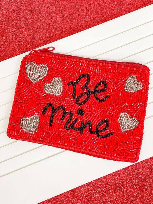 Pochette zippée à perles rouges « Be Mine »