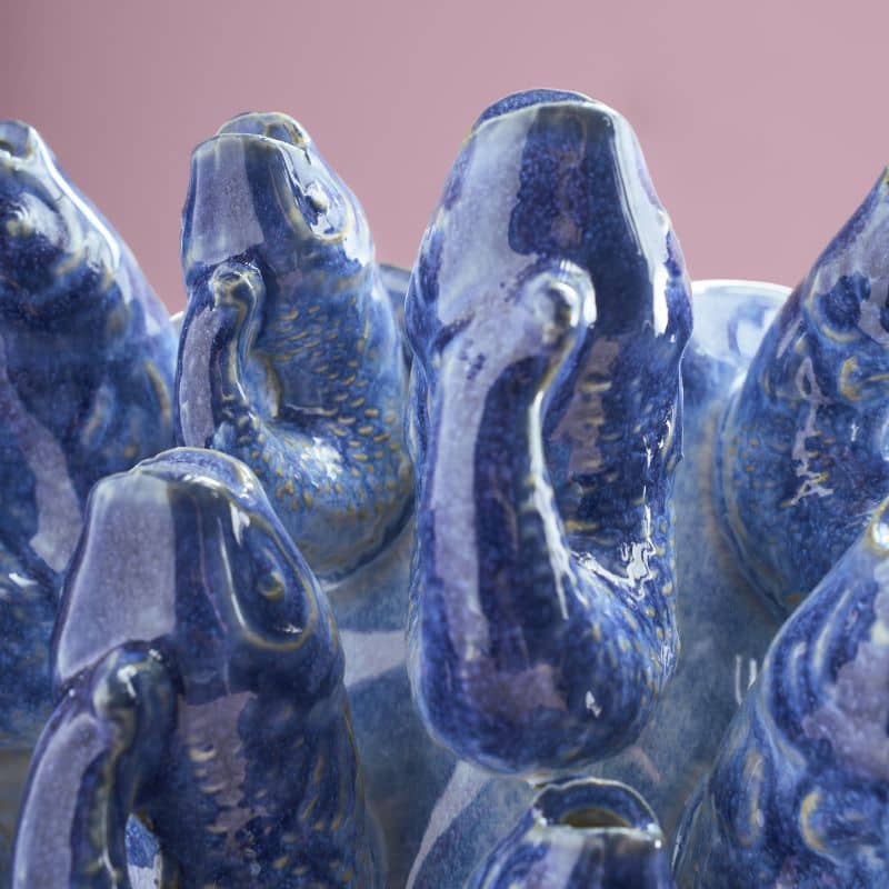 Vase banc de poissons, grès bleu, 24 x 24 x 32 cm