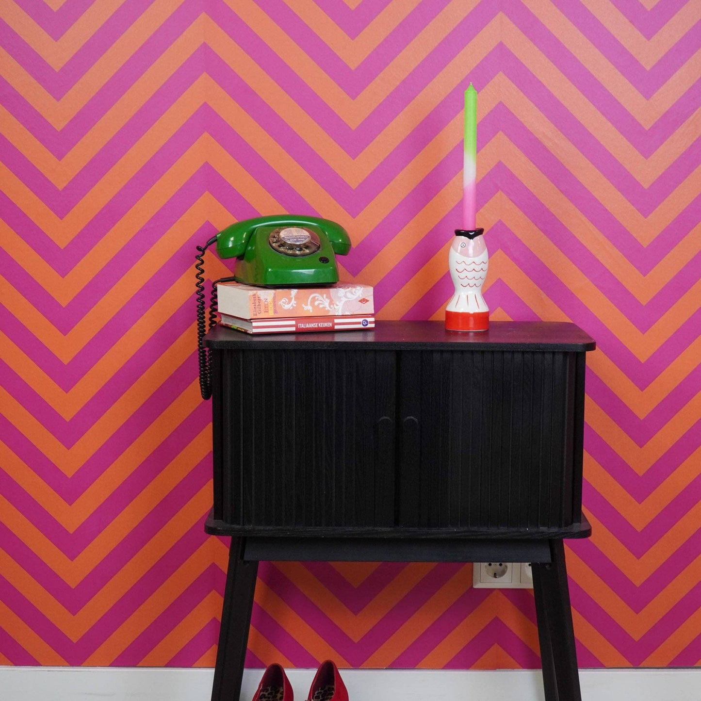 Bougeoir - Poisson - Rouge/Blanc/Rose - 7x7x16,5cm