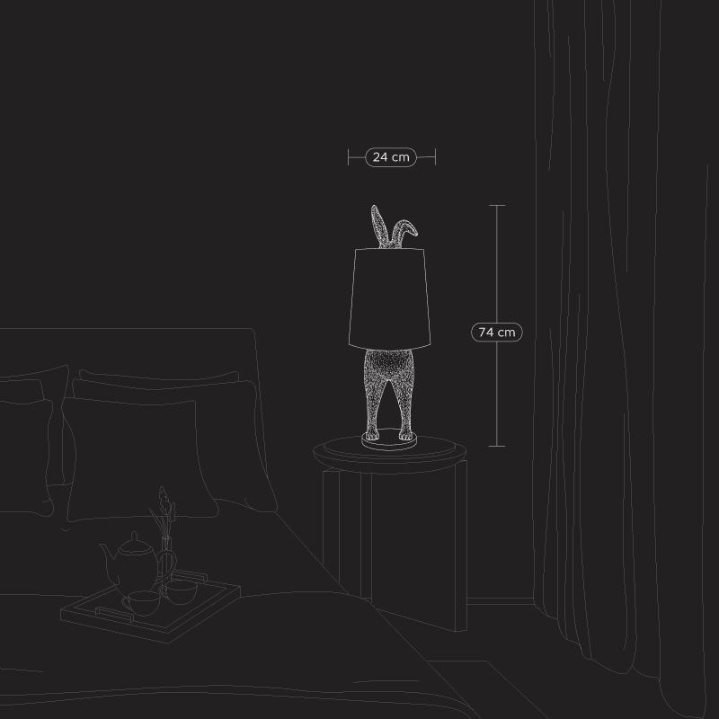 Lampe de table Hiding Bunny®, Or/Noir, 24 x 24 x 74 cm