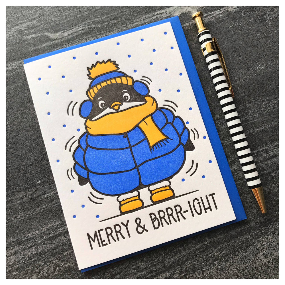 Tarjeta de felicitación de pingüino "Feliz y brillante"