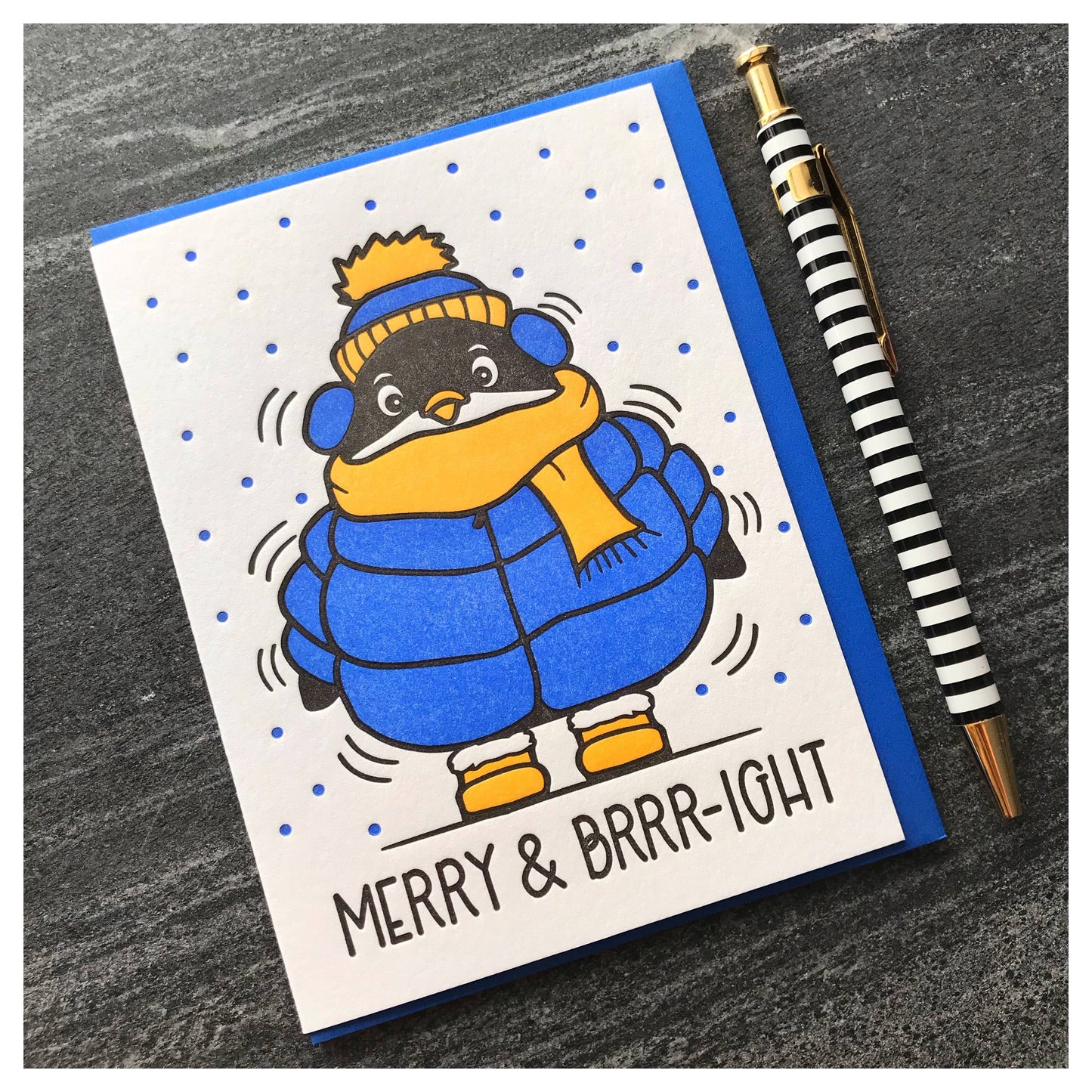Carte de Vœux Pingouin « Merry & Brrright »