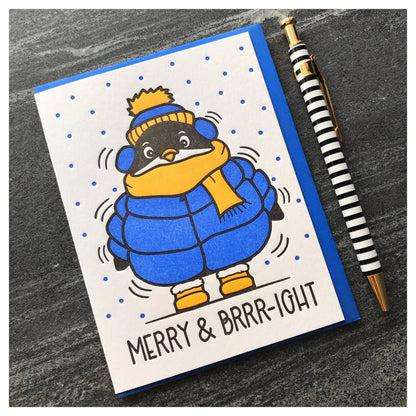Carte de Vœux Pingouin « Merry & Brrright »