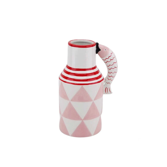 Jarrón/Jarra con forma de pez - Rosa/Blanco/Rojo - 14x11x21,5 cm