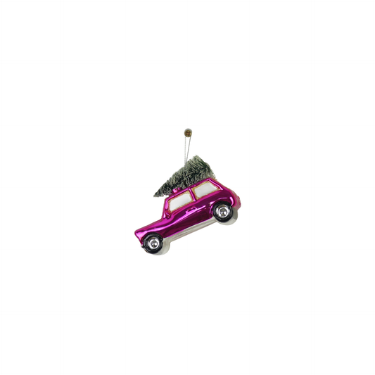 Boule de Noël Voiture Rose avec Sapin de Noël