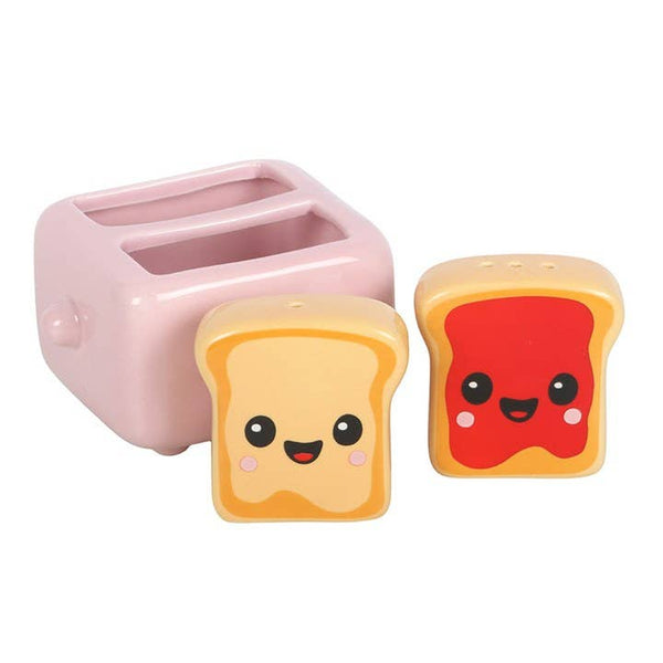 Salière et poivrière Toasts kawaii avec support grille-pain
