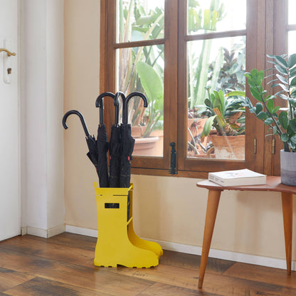 Umbrella stand, rain boots, yellow, metal