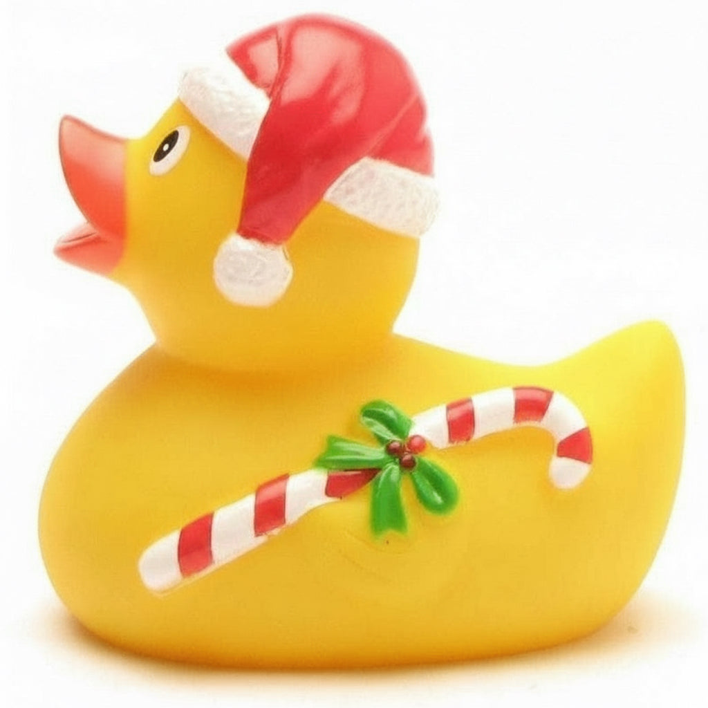 Patito de goma de Papá Noel con bastón de caramelo - pato de goma