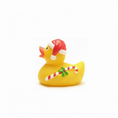Patito de goma de Papá Noel con bastón de caramelo - pato de goma