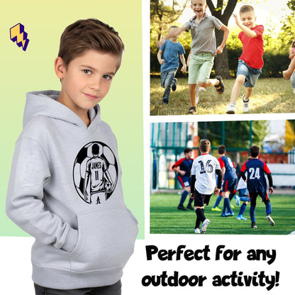Fringoo football Sweat à capuche gris garçon Cotton Rich Soft Hooded Sweatshirt- football Ball garçon gris