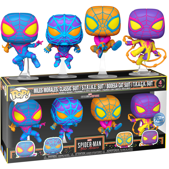 Pop! Miles Morales Pack de 4 (Luz Negra) (Edição Limitada)