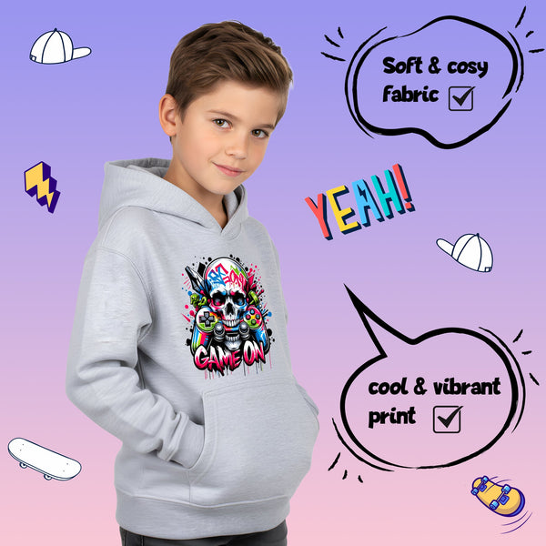 Sweat à capuche gymnastique – Fringoo gaming gris for Boys Cotton Rich Soft Hooded – Game on Skull gris