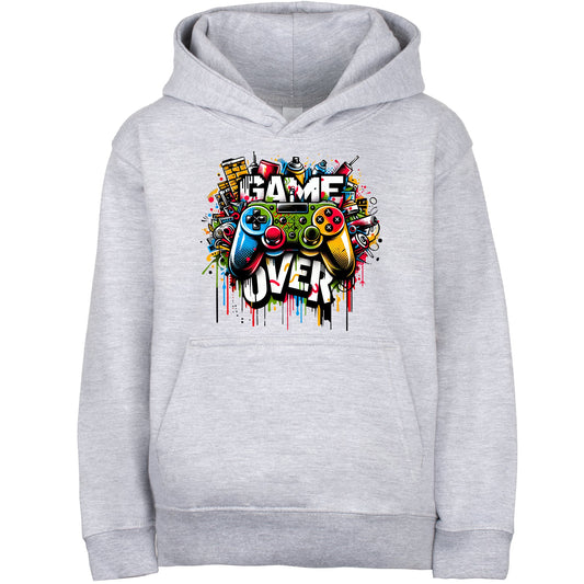 Sweat à capuche gymnastique – Fringoo gaming gris for Boys Cotton Rich Soft Hooded – Game over Graffiti gris