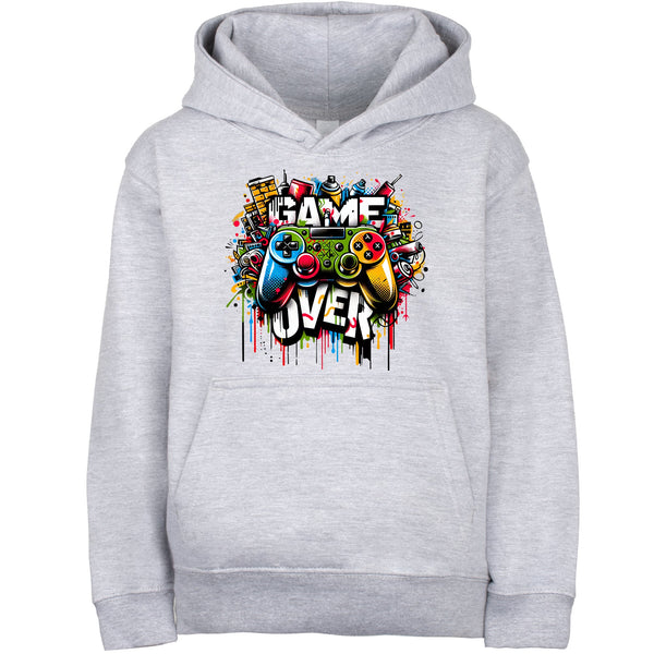 Sweat à capuche gymnastique – Fringoo gaming gris for Boys Cotton Rich Soft Hooded – Game over Graffiti gris