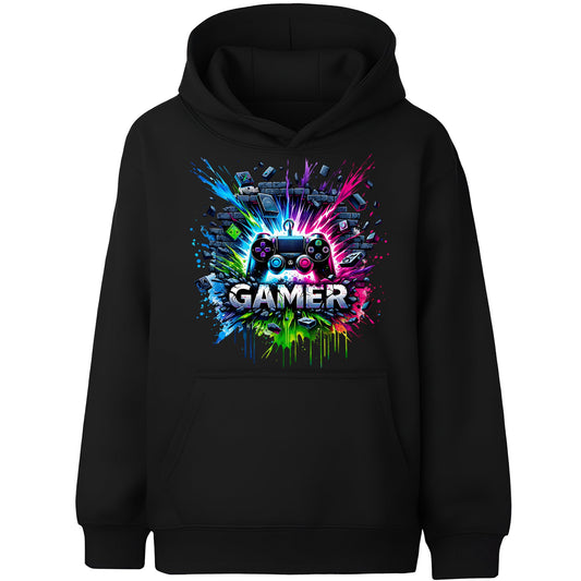 Fringoo gamer Sweat à capuche garçon Cotton Rich Soft Hooded Sweatshirt- gamer Splash noir