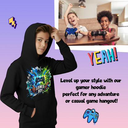Fringoo gamer Sweat à capuche garçon Cotton Rich Soft Hooded Sweatshirt- gamer garçon Thunder noir