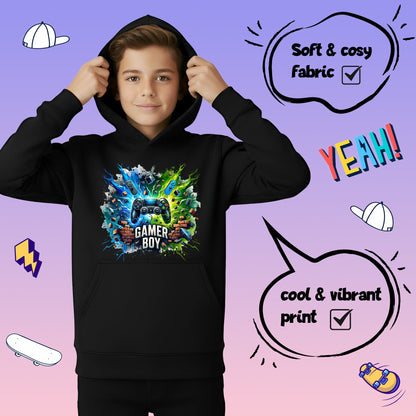 Fringoo gamer Sweat à capuche garçon Cotton Rich Soft Hooded Sweatshirt- gamer garçon Thunder noir