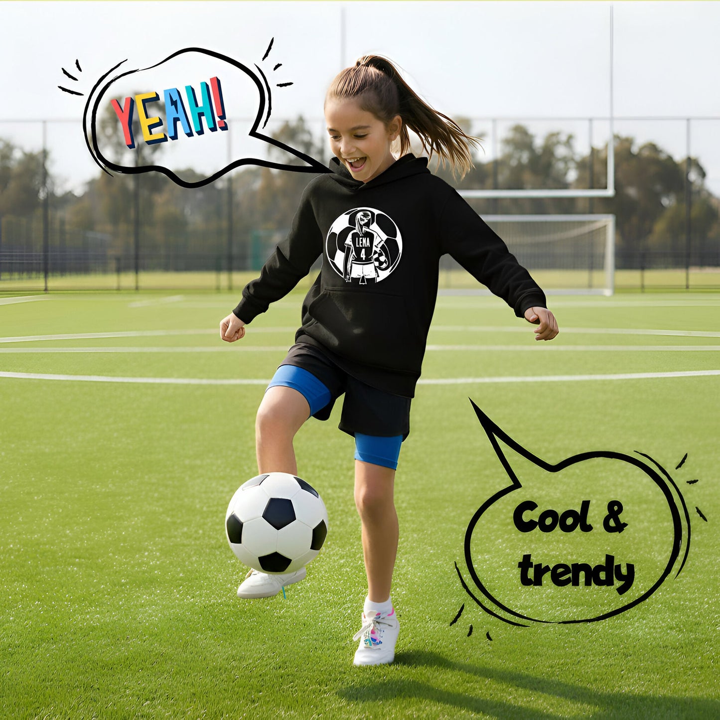 Fringoo football Sweat à capuche noir fille Cotton Rich Soft Hooded Sweatshirt- football Ball fille noir