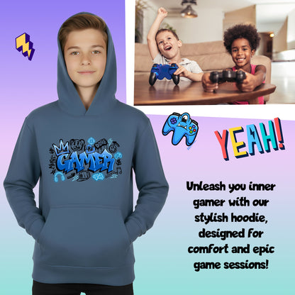 Fringoo gamer Sweat à capuche garçon Cotton Rich Soft Hooded Sweatshirt- gamer Graffiti bleu