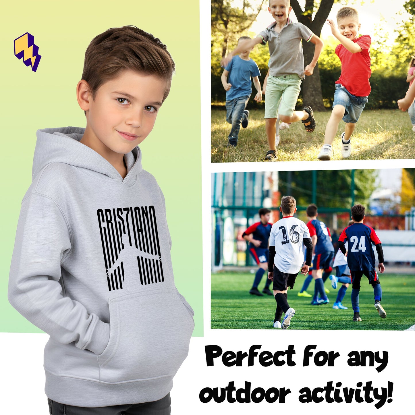 Fringoo Gamer Hoodie Grey for Boys Cotton Rich Soft Hooded Sweatshirt - Cristiano Grey