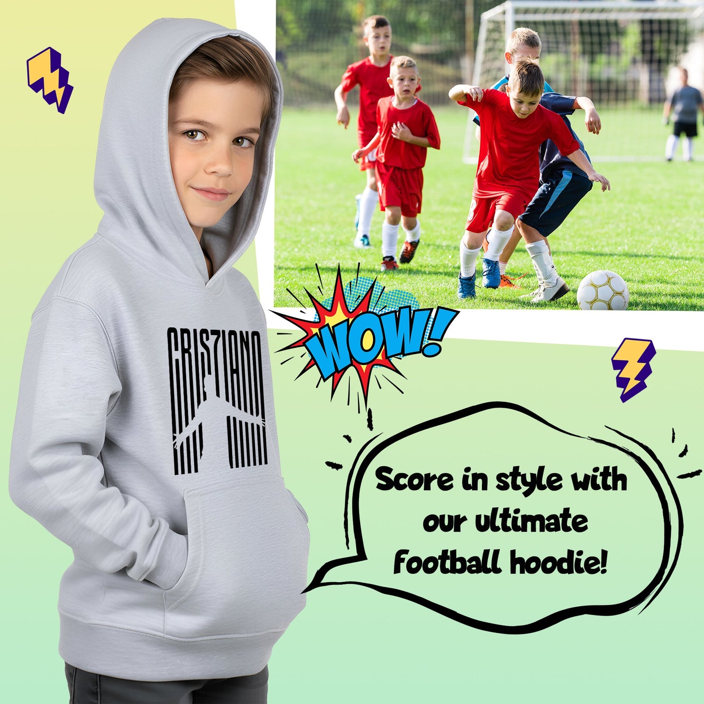 Fringoo Gamer Hoodie Grey for Boys Cotton Rich Soft Hooded Sweatshirt - Cristiano Grey