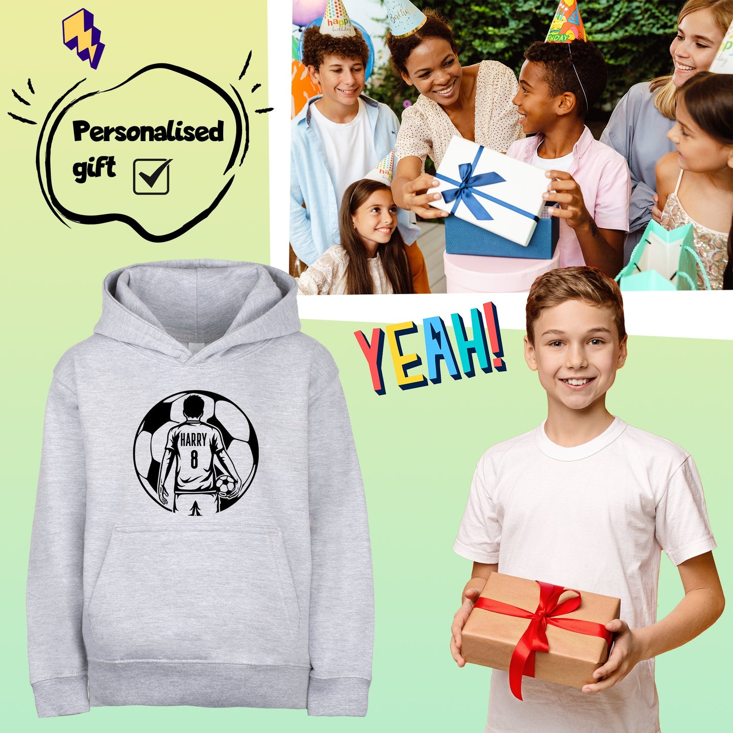 Fringoo football Sweat à capuche gris garçon Cotton Rich Soft Hooded Sweatshirt- football Ball garçon gris