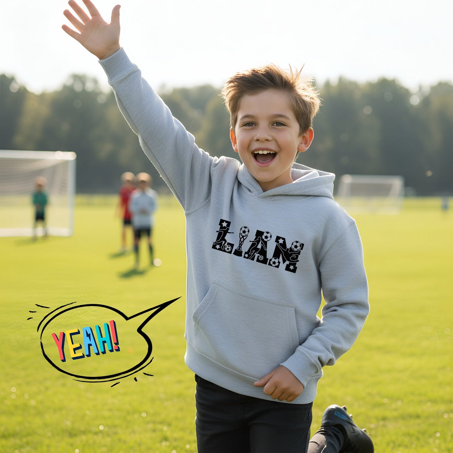 Fringoo football Sweat à capuche gris garçon Cotton Rich Soft Hooded Sweatshirt- football Alphabet gris